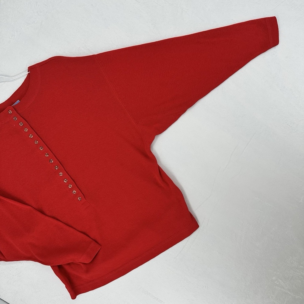 Vintage Rafferty Sport Dolman Sleeve Henley Top Women's Size L Red‎ Buttons